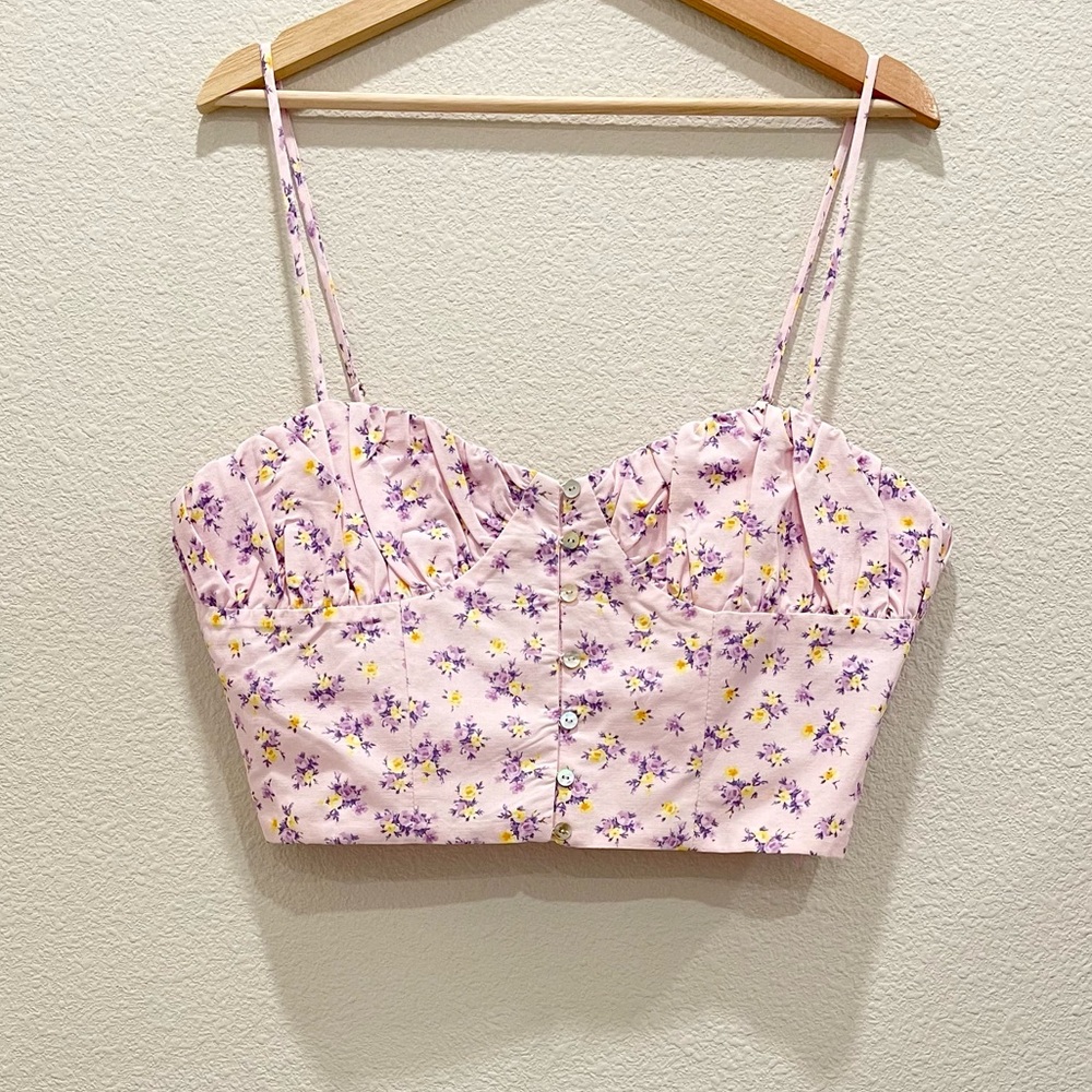 NWT! ZARA Pink Floral Corset Crop Top!